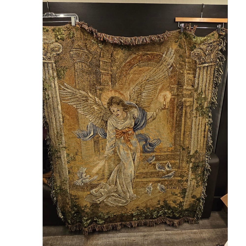 Lena Liu Angel of Light Tapestry Throw Blanket 100% Cotton Woven USA Fringed